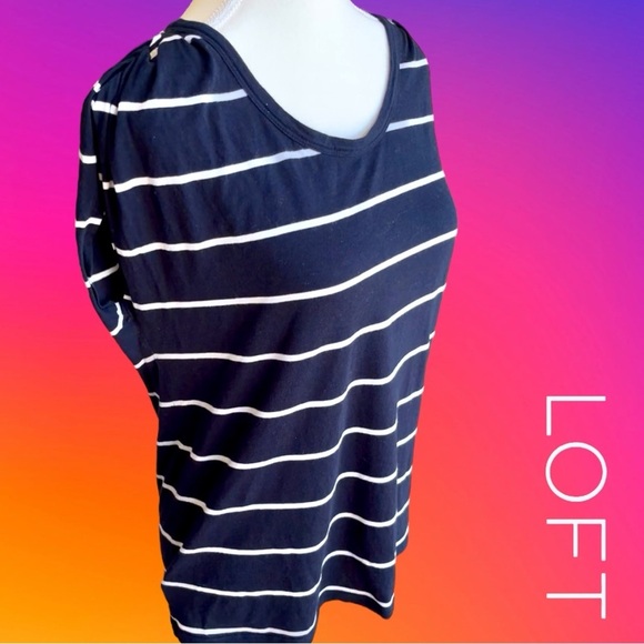 LOFT Navy and White Striped Short Sleeve Tee - Picture 2 of 6